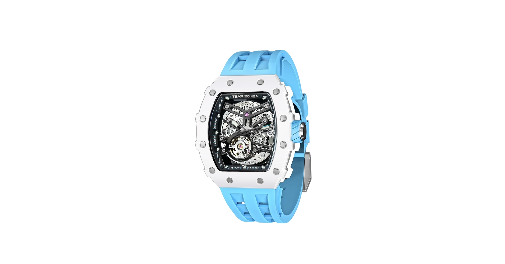 TSAR BOMBA スケルトン機械腕時計 ブルー・ホワイト Amazon.com: TSAR BOMBA Luxury Mens Automatic Watches